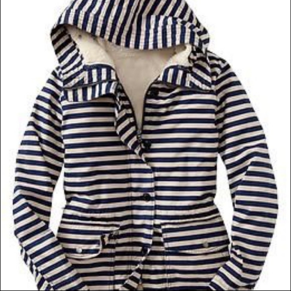 SOLD Nautical stripe parka w/ removable sherpa vest M